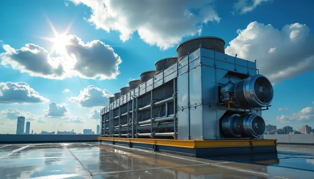 Torres de enfriamiento de refrigeración industrial en azotea